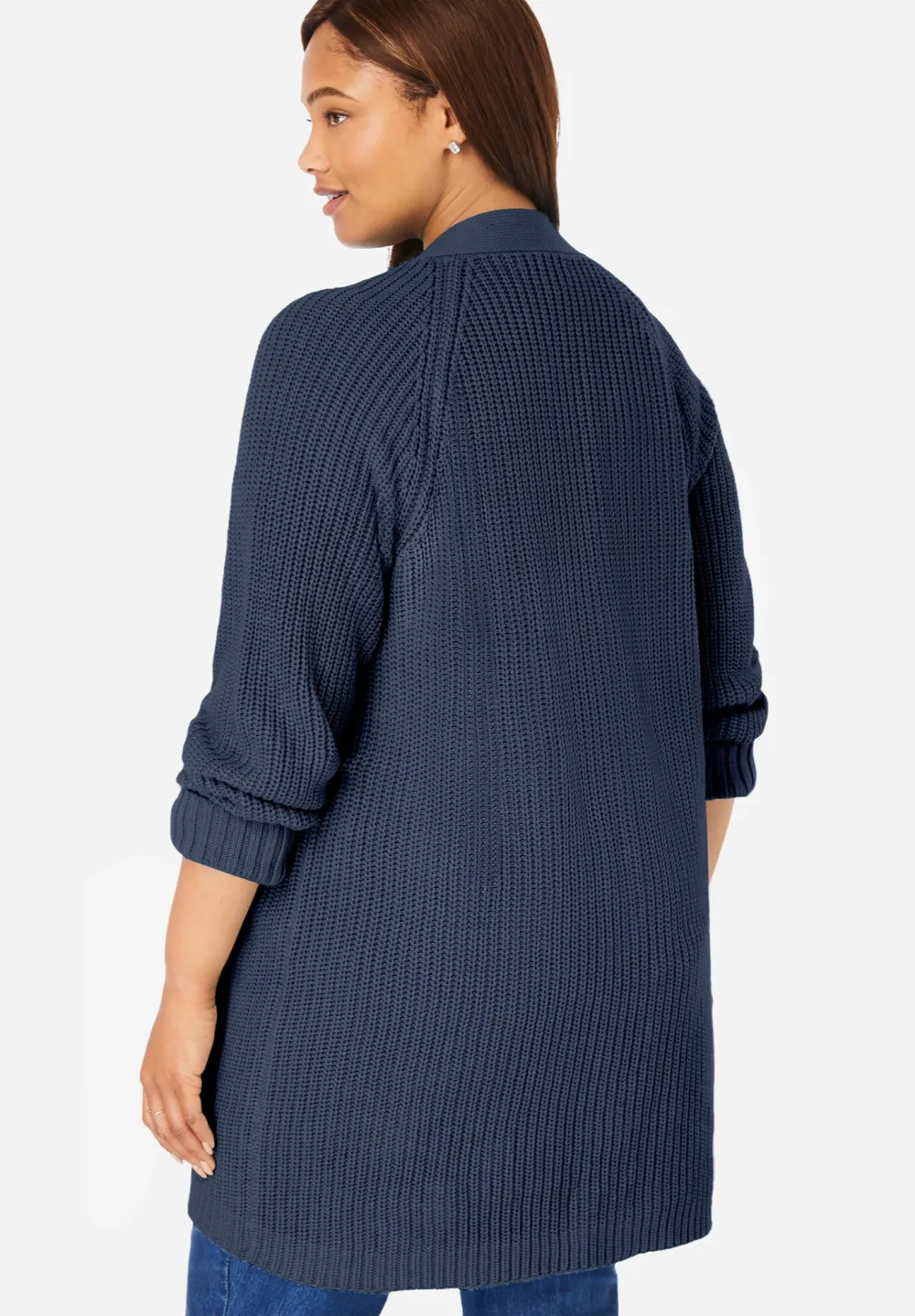 Button-Front Shaker Cardigan