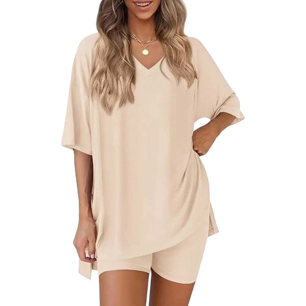 V Neck 2 Piece Sets for Women Summer Lounge Short Set