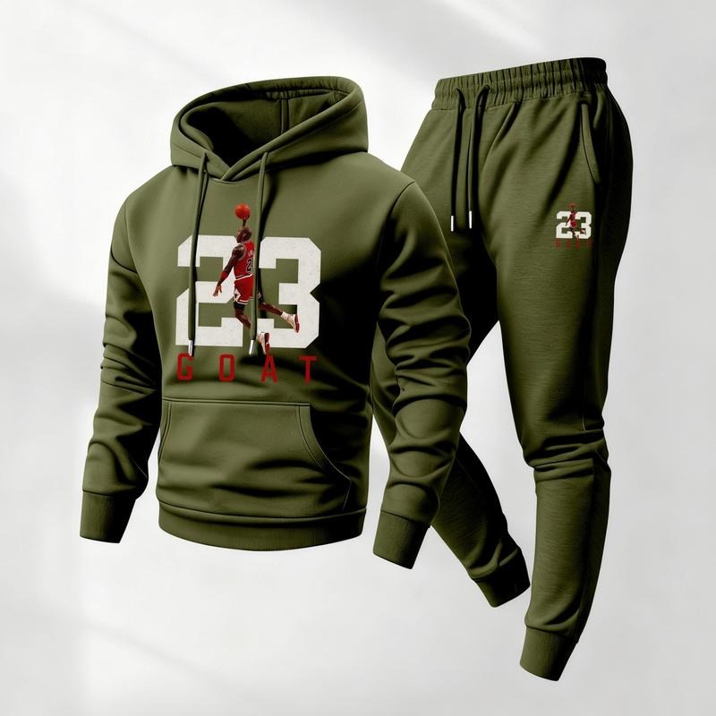 Men's Goat 23 Pattern Print Hoodie and Drawstring Sweatpants Set