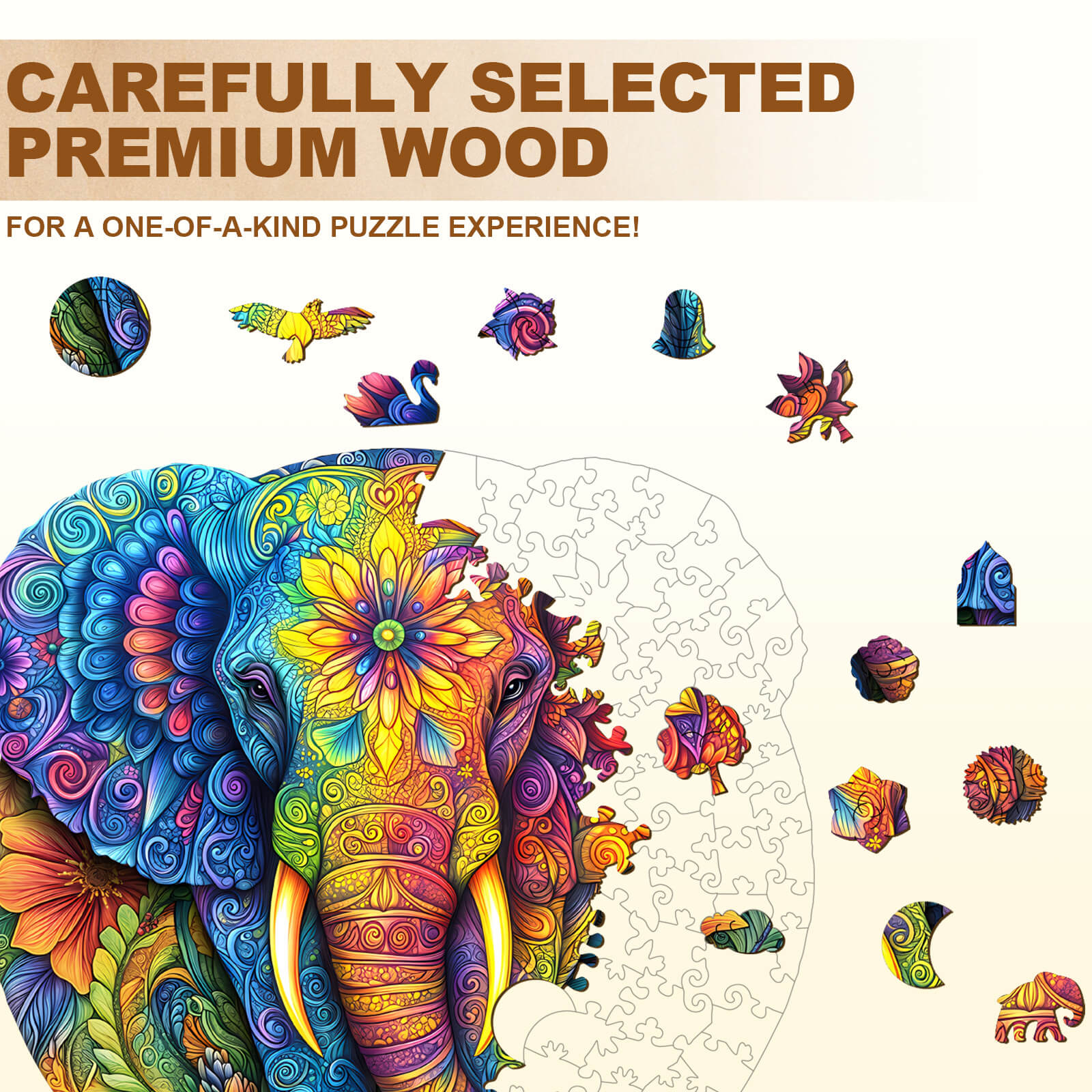 Mandala Elephant Wooden Jigsaw Puzzle