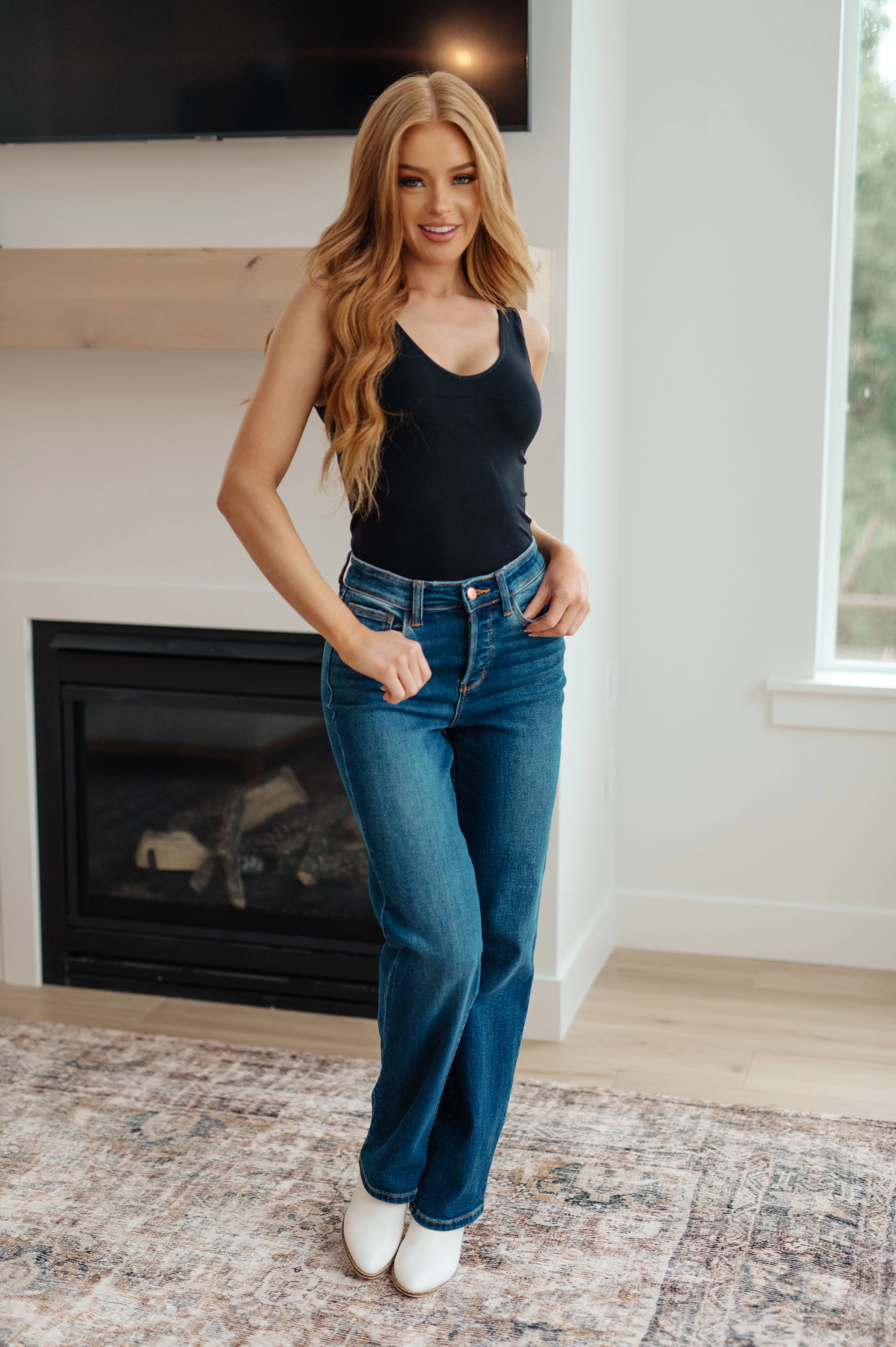 Blue Pippa High Rise Button Fly Dad Jeans