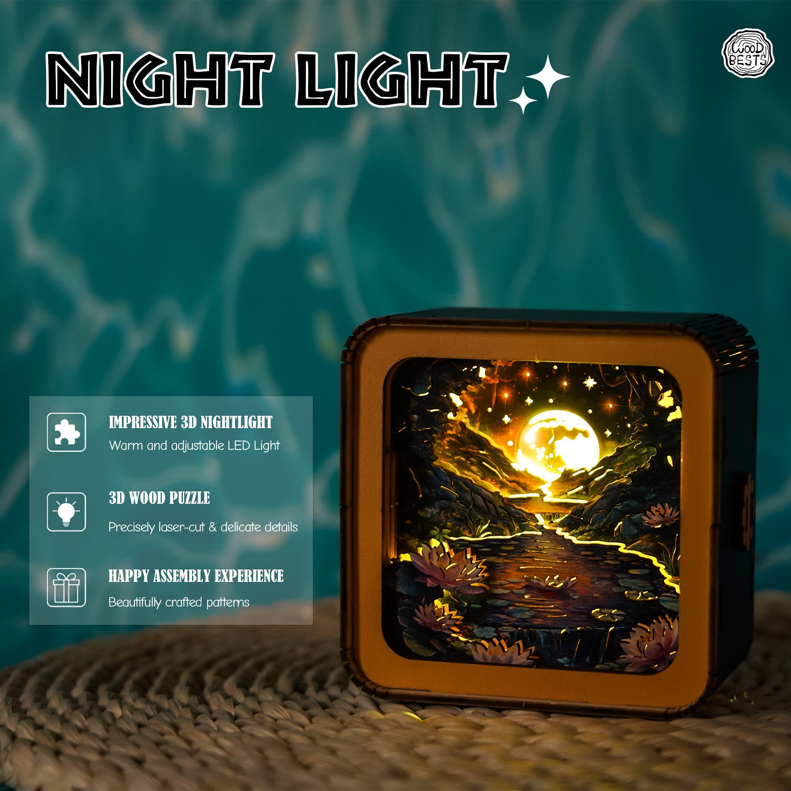 Moonlight over Lotus Pond Kit - 3D Wooden Puzzle Night Light