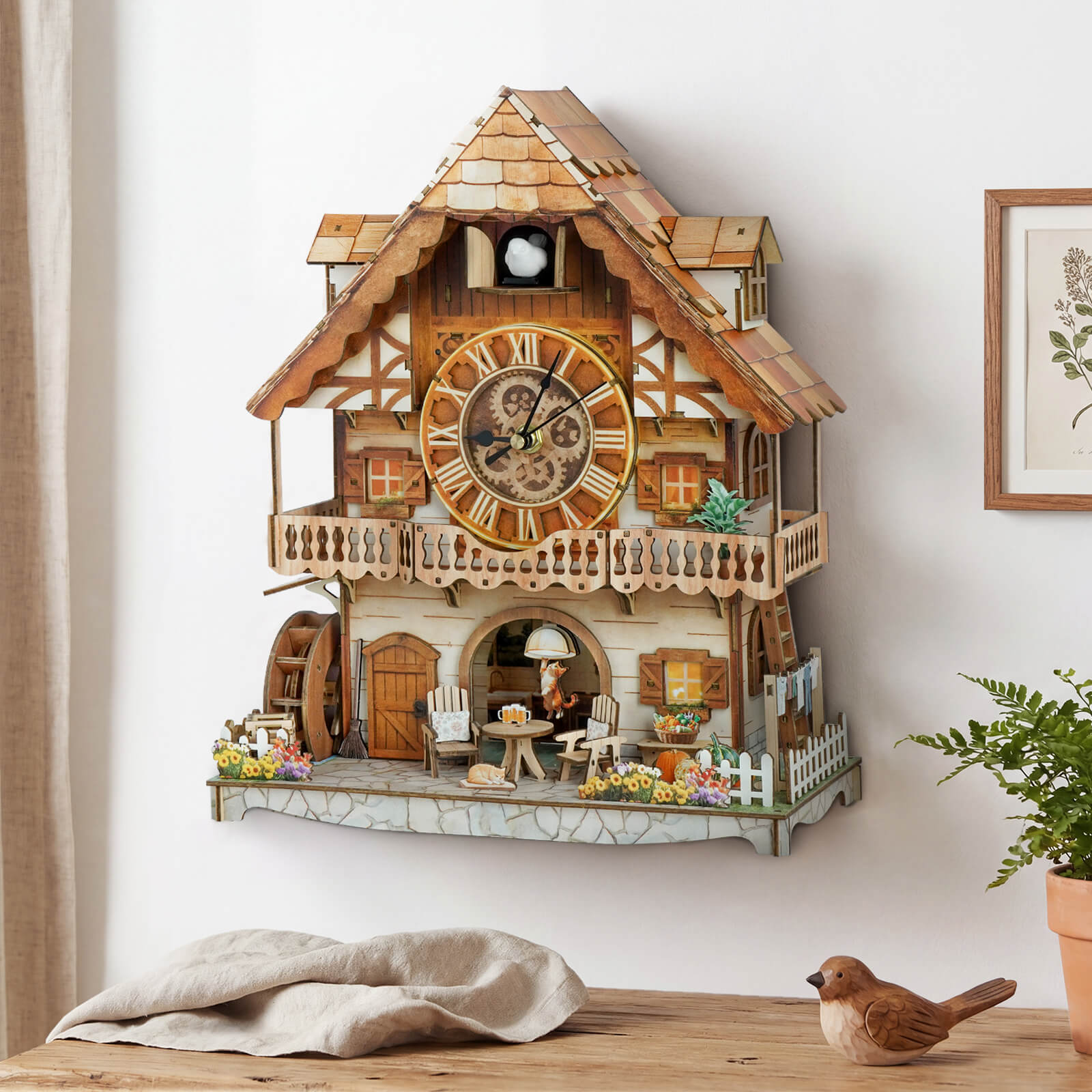 Cuckoo Calling German Cottage – DIY Wood Clock, 3D Puzzle Kit