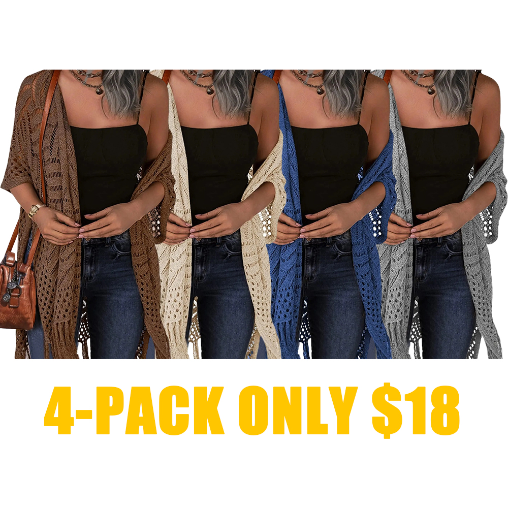 Womens Knit Cardigan Open Front Outwear New Spring & Summer Hollow Out Crochet Tassel Lightweight Kimonos Sweater