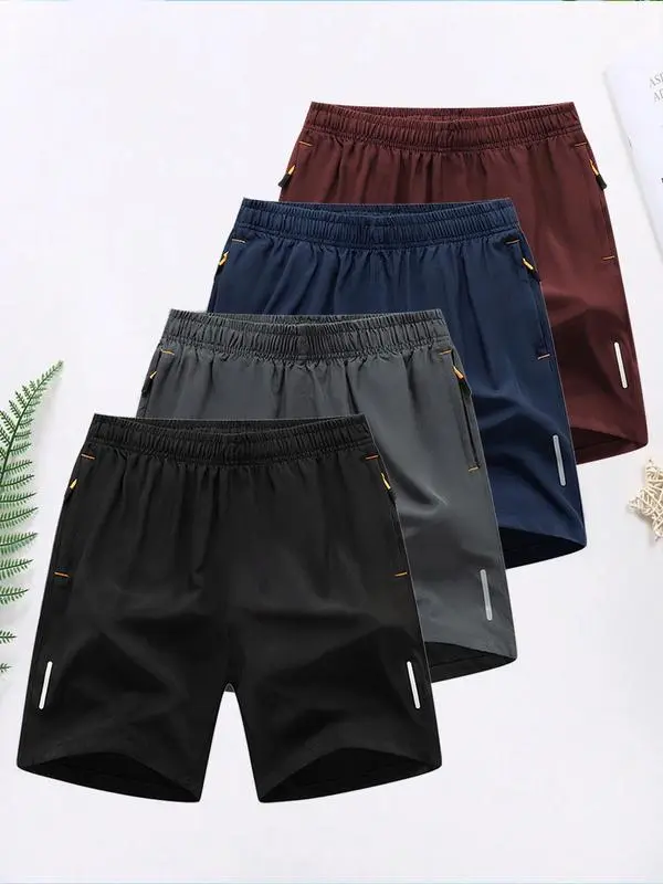 Men's Solid Color Zipper Pocket Athletic Shorts – Casual & Breathable Summer Wear