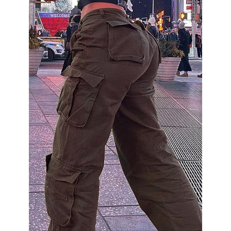 Women's Plain Drawstring High Waist Cargo Pants