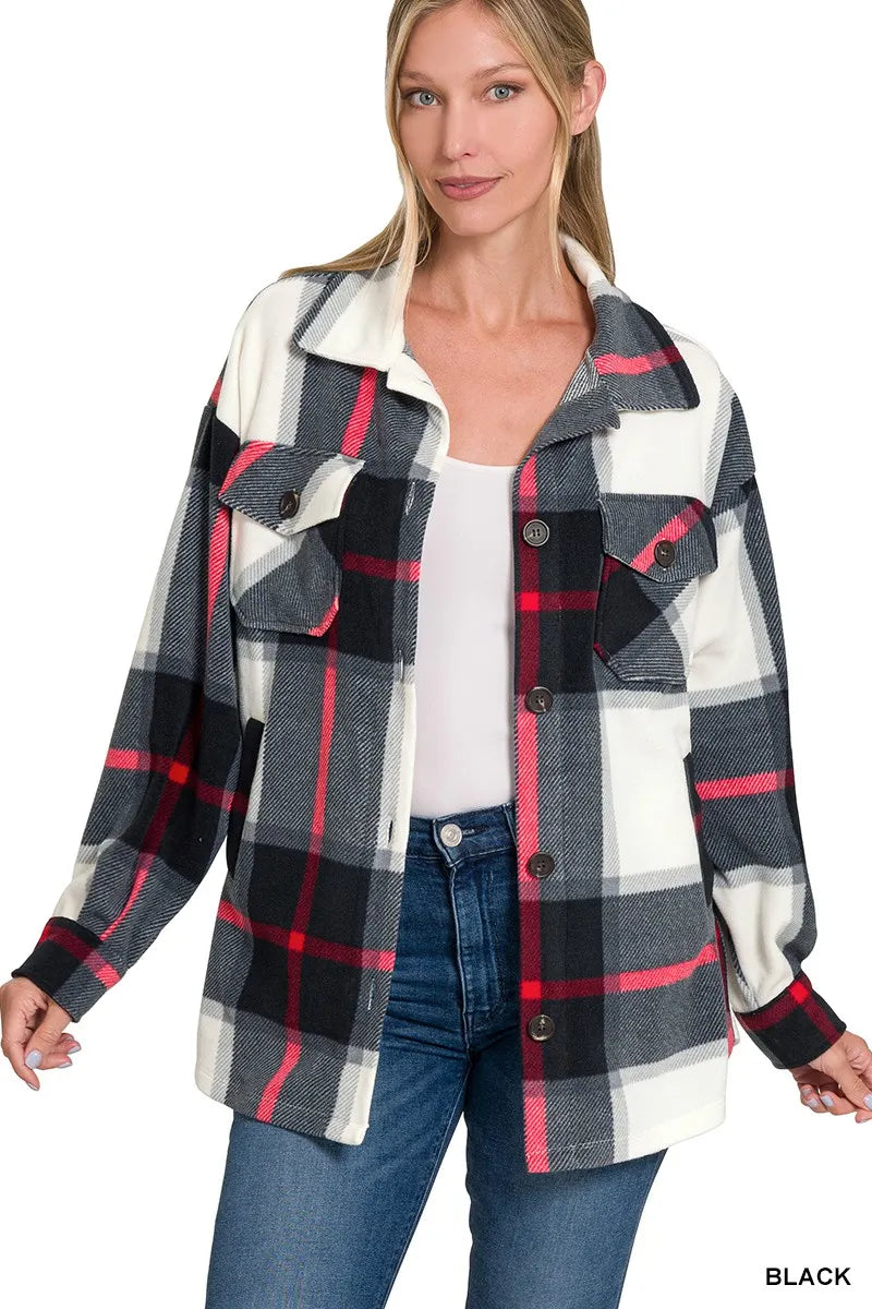 Oversized Plaid Fleece Shacket
