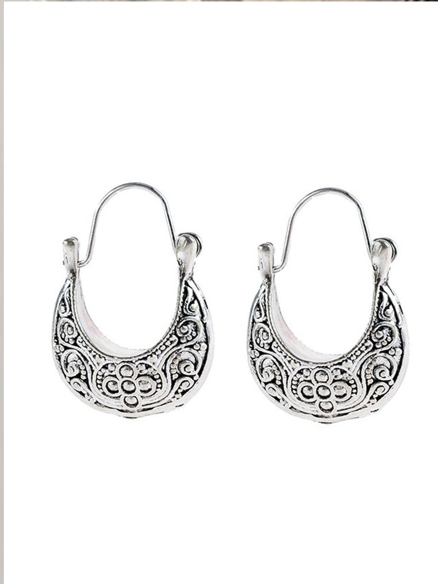 Women's Vintage Silver Round Earrings