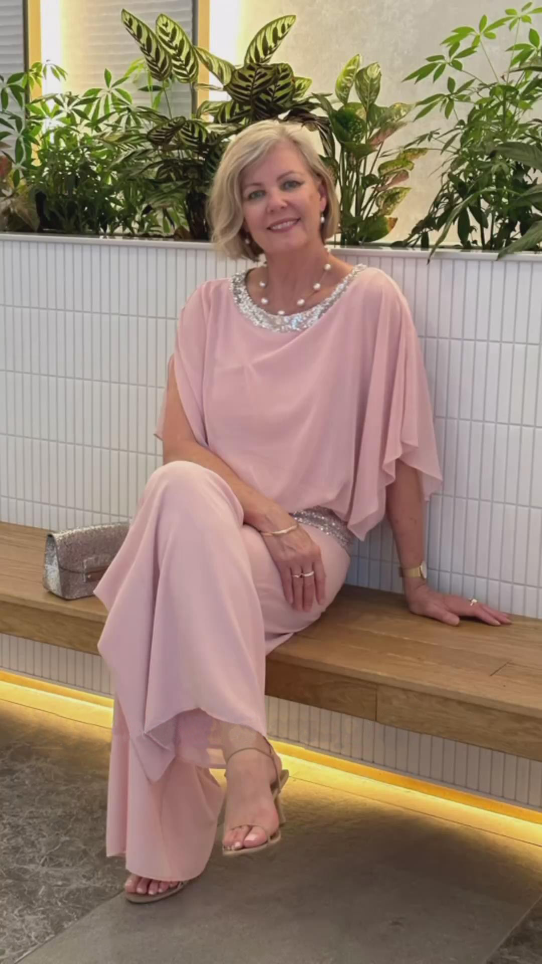 Plus Size Pink Sequin Spinning Tunic Suit 9c42