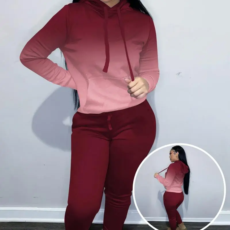 Women's Drawstring Hoodie & Pocket Sweatpants 2-Piece Warm Fleece Set