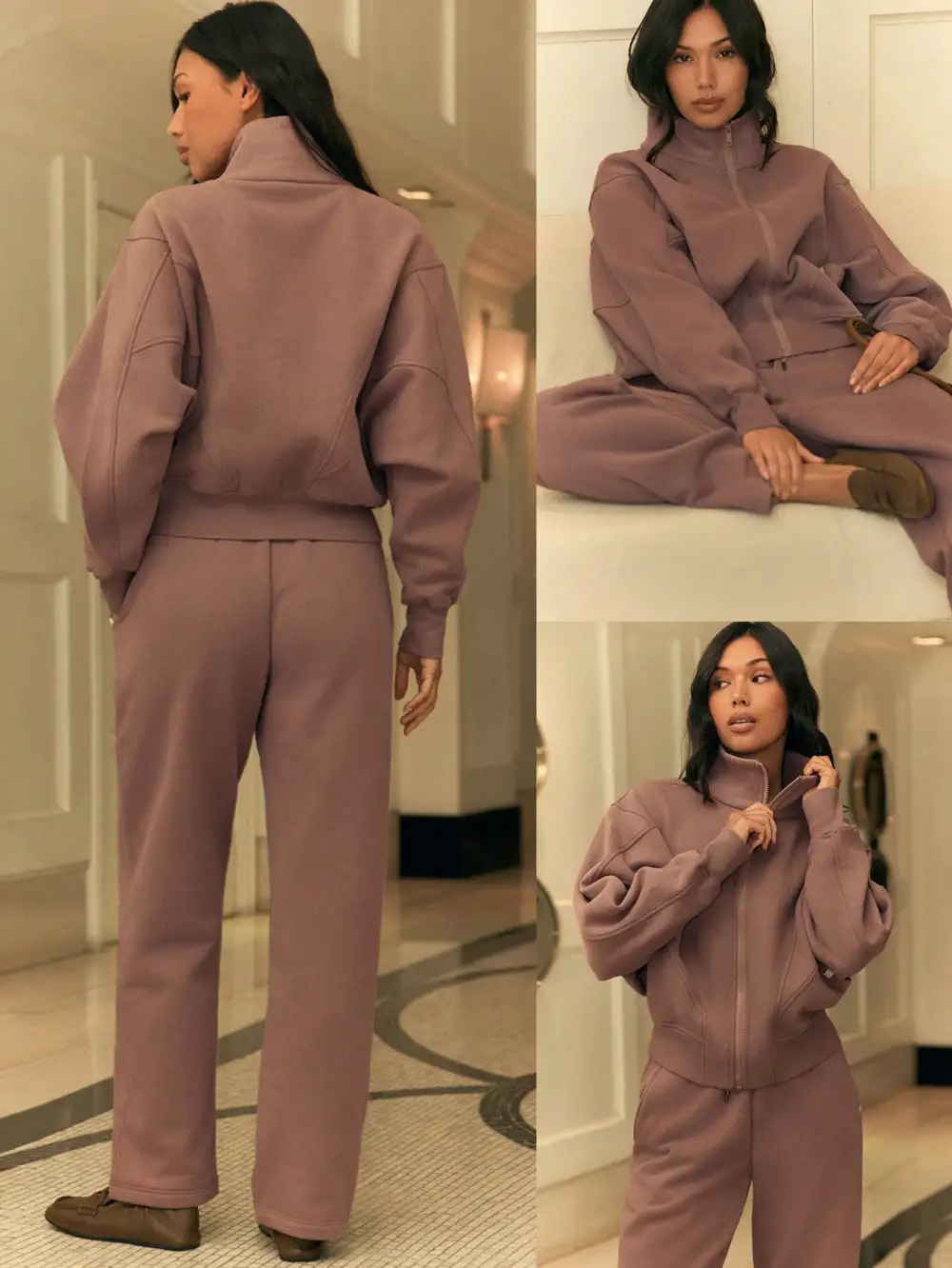 Everyday Fleece WarmthSoft Warm Lightweight Front Back Seam Detailing Pockets Batwing Sleeve High Neckline Full-Zip Jacket