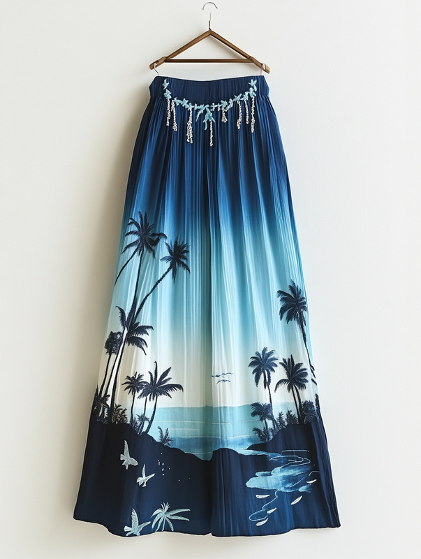Summer Print Fashion Pleated Gradient Skirt  611e