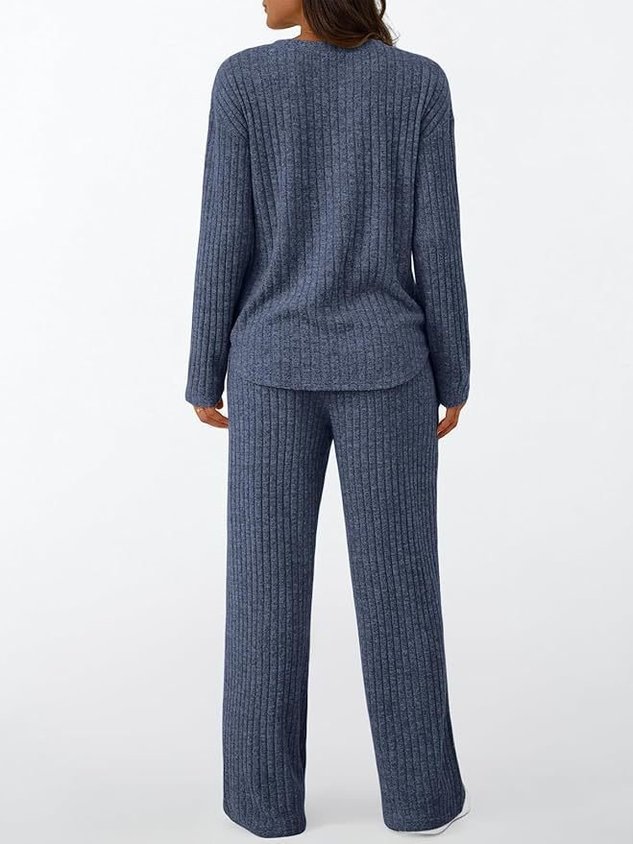 Cotton Plain Casual Two-Piece Set