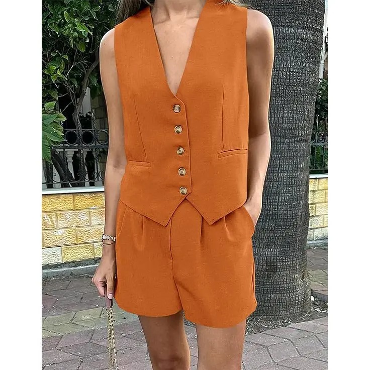 Women's Summer Sleeveless V-Neck 2-Piece Outfit