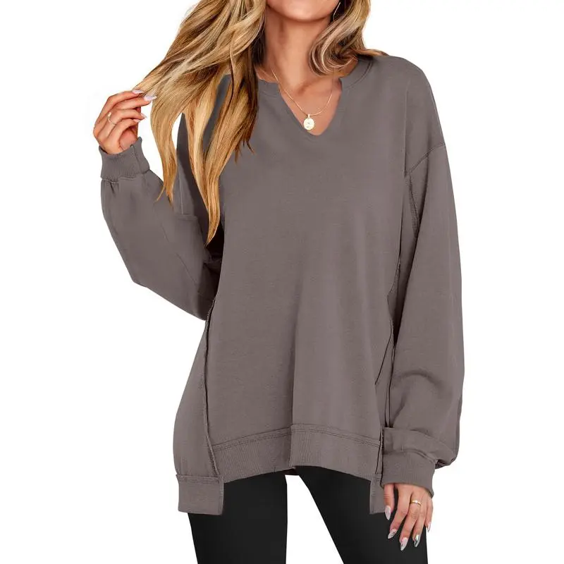 Womens Oversized Sweatshirt V Neck Long Sleeve