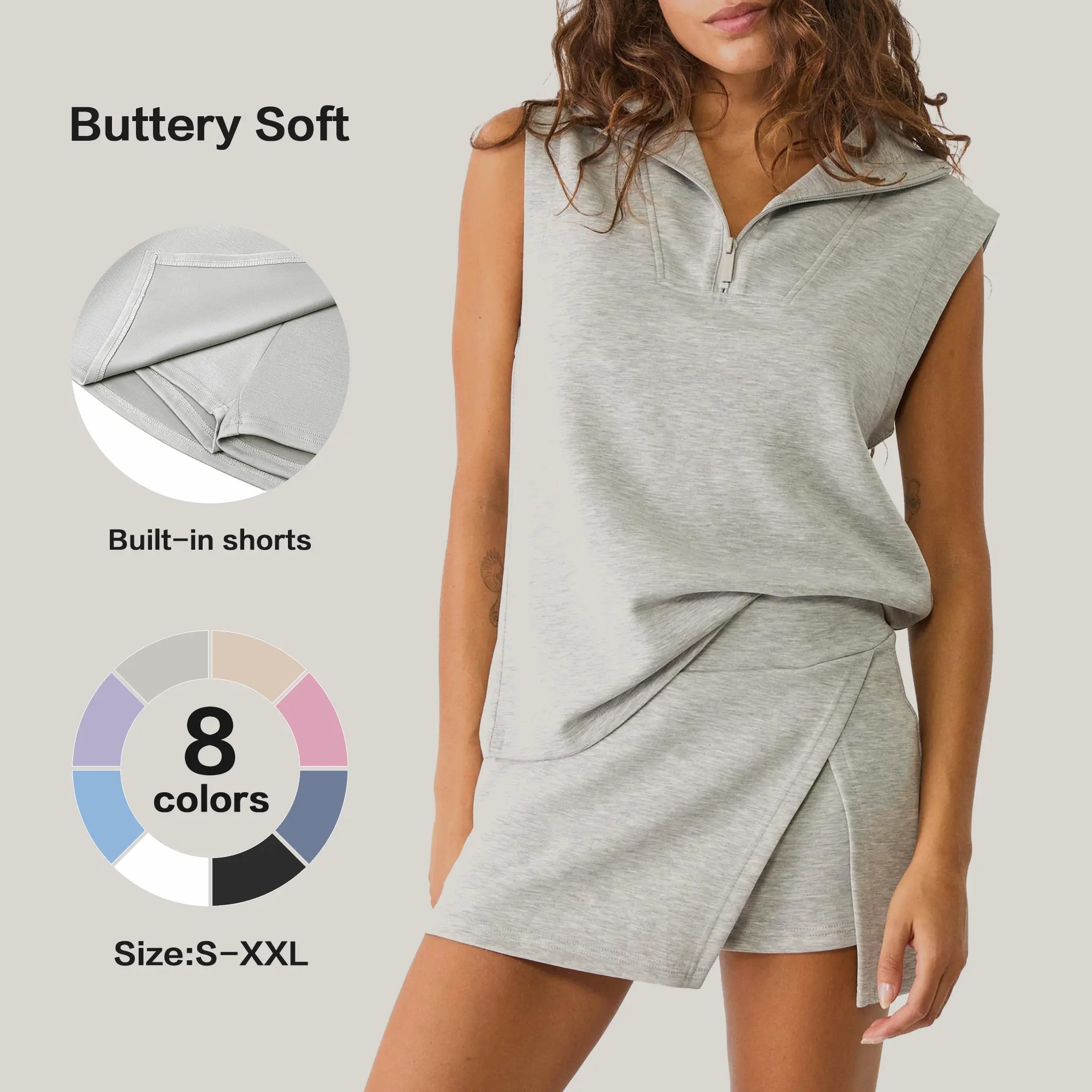 Womens 2 Piece Skirt Sets Summer Sleeveless Half Zip Sweatshirt Athletic Skorts Tennis Outfits