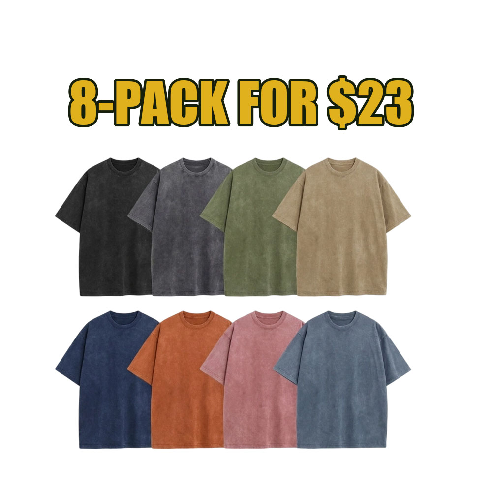 8-Pack Vintage Oversized Unisex Tees – Heavyweight Cotton Acid Wash Streetwear Set
