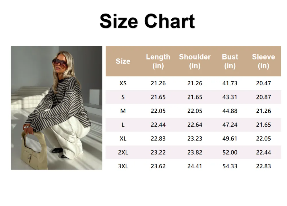 Women Long Sleeve Crew Neck Loose Striped T Shirt