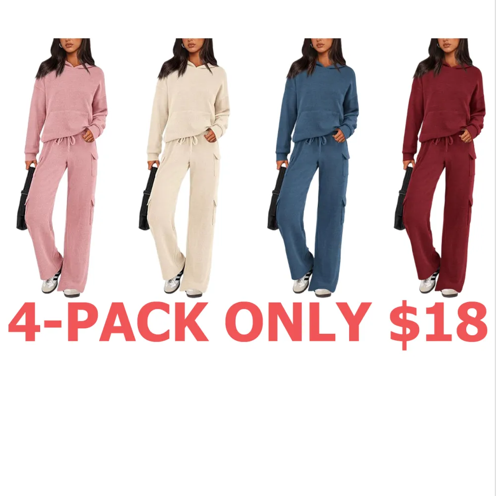 Women's Fall Knitted Hoodie Tracksuits Wide Leg Pants With Pocket Sets