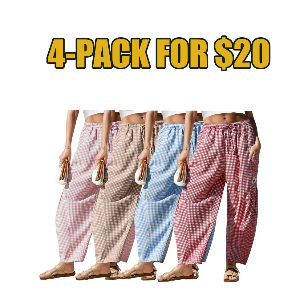 Women’s Wide-Leg Gingham Striped Pants – Comfy, Casual & Stylish for All Occasions