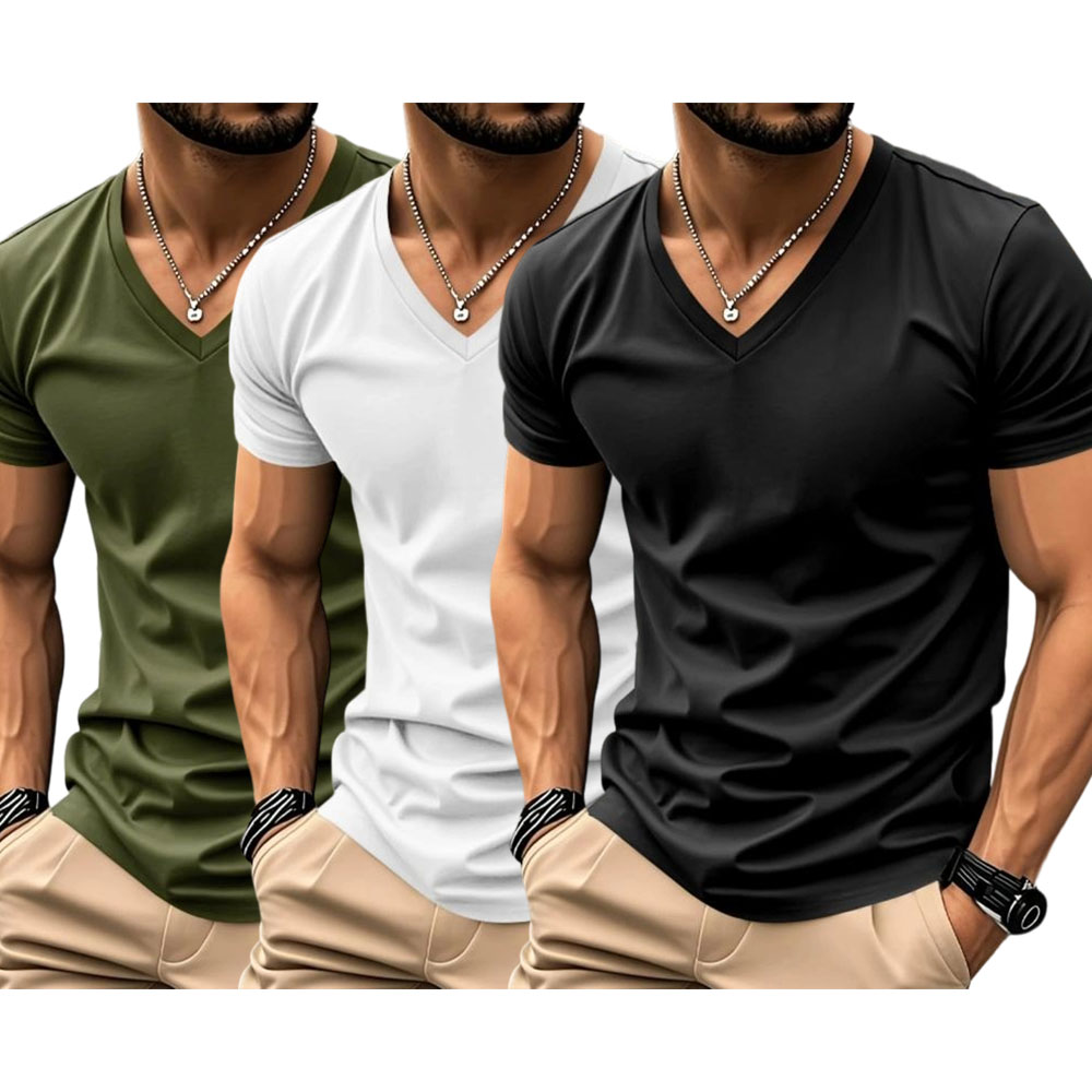 Men's Solid V-Neck Short Sleeve T-Shirt, Soft Breathable Heart-Neck Top, Classic Basic Versatile Tee – Suitable for Daily Wear, Layering & Outdoor Sports, Casual Fashion Must-Have for Men