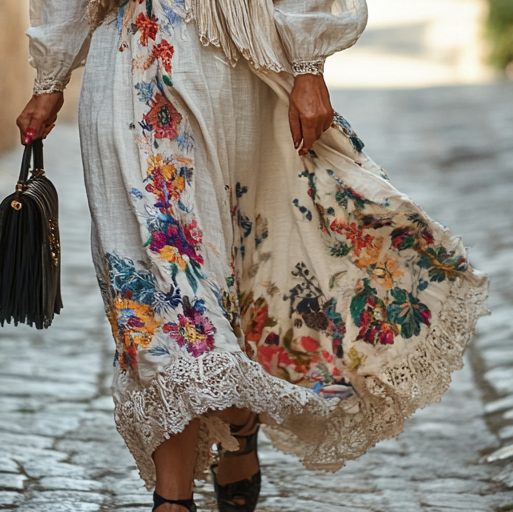 Vintage Loose Linen Patchwork Dress 8f33