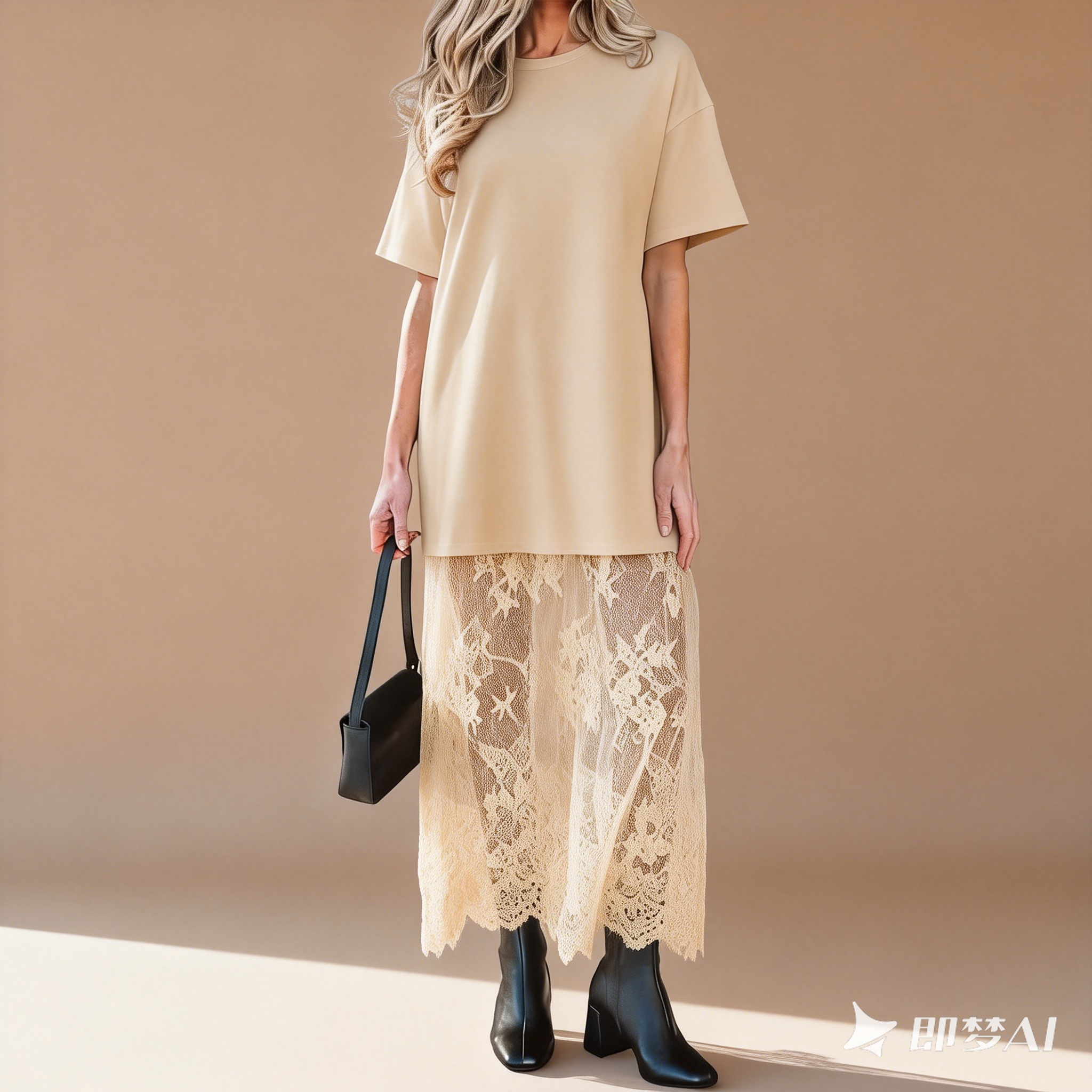 Women's Oversized T-Shirt Maxi Dress Sheer Lace Hem Drop Shoulder Short