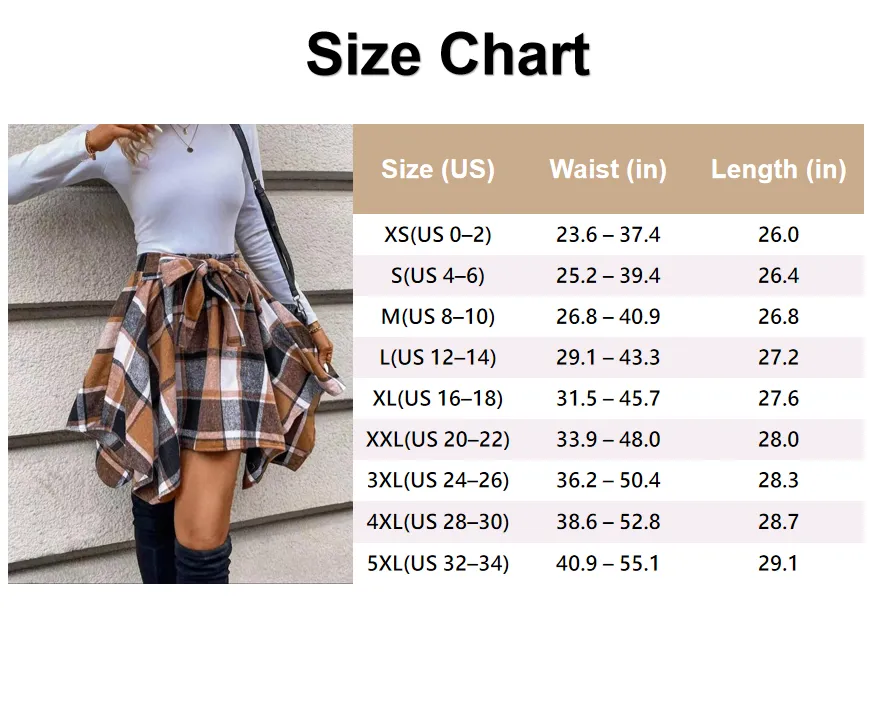 Women's Fashion Plaid Print Asymmetrical Hem High Waisted Skirt