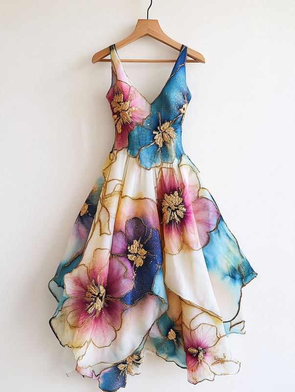 Summer Rainbow Gilded Floral Dress 57b0