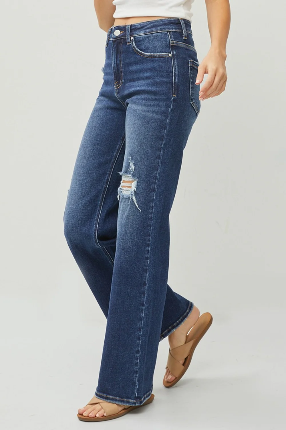 Full Size High Rise Distressed Wide Leg Jeans