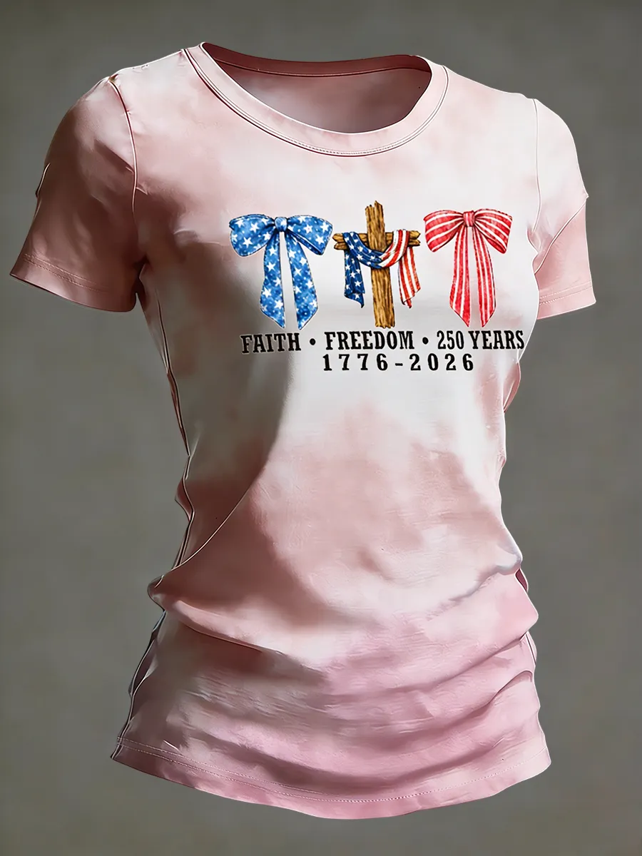 Faith Freedom Patriotic Cross American Flag Bow T-shirt