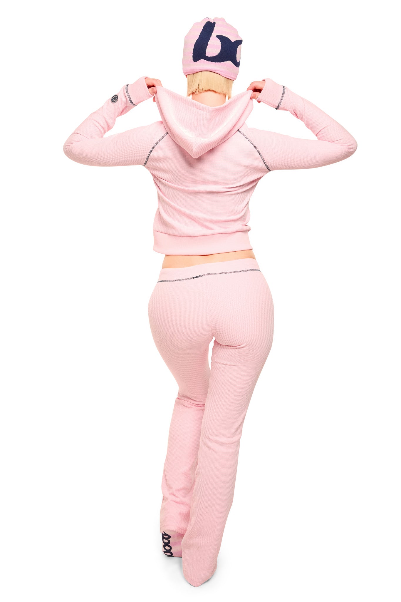 WAFFLE KNIT BOOT CUT PANTS (PINK/NAVY)