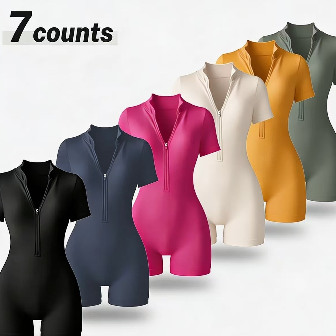 💪 Women's Activewear Sports Romper – Zip-Up Mock Neck