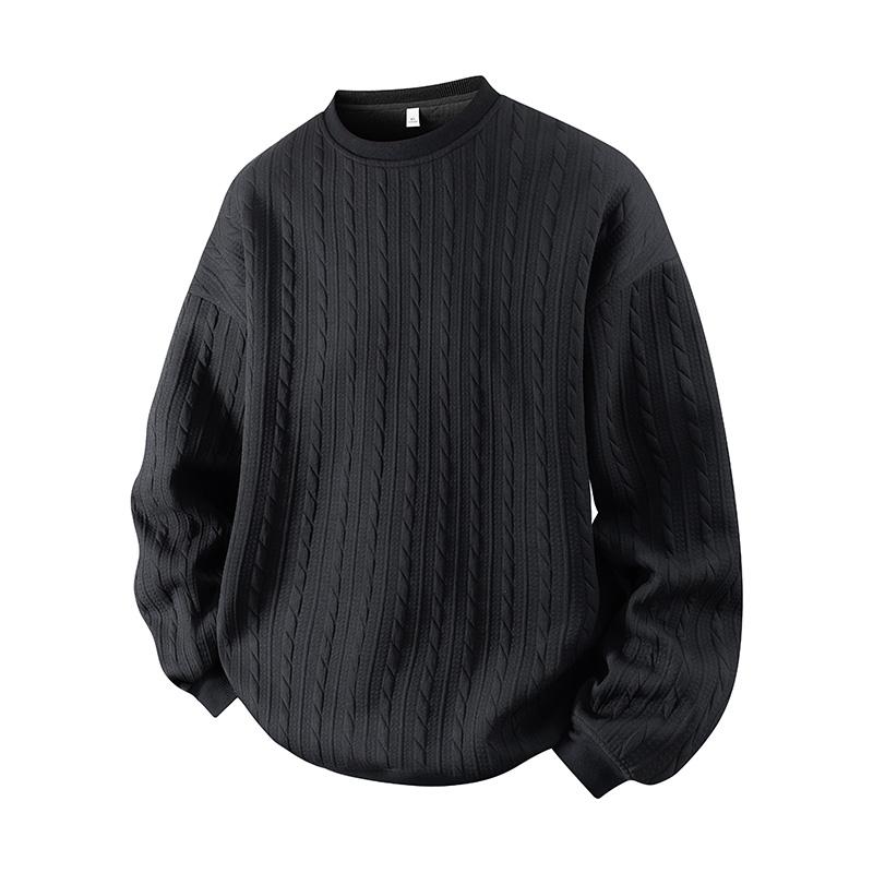 Men’s Cable Knit Crewneck Long Sleeve T-Shirt, Loose Fit, Solid Color, S–5XL