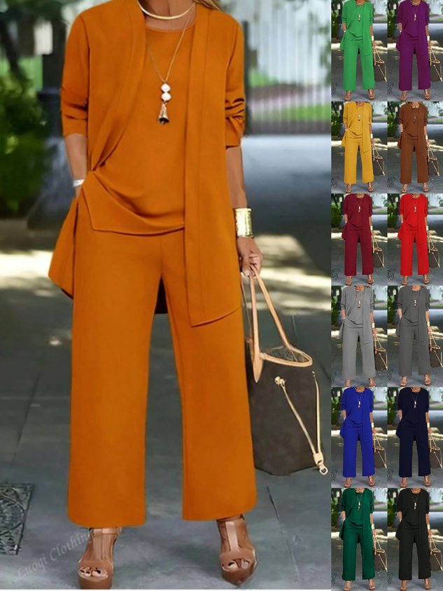 Women's Split Joint Plain Commuting Going Out Matching Outfit Caramel Street Spring/Fall Multi-Piece Set Matching Set