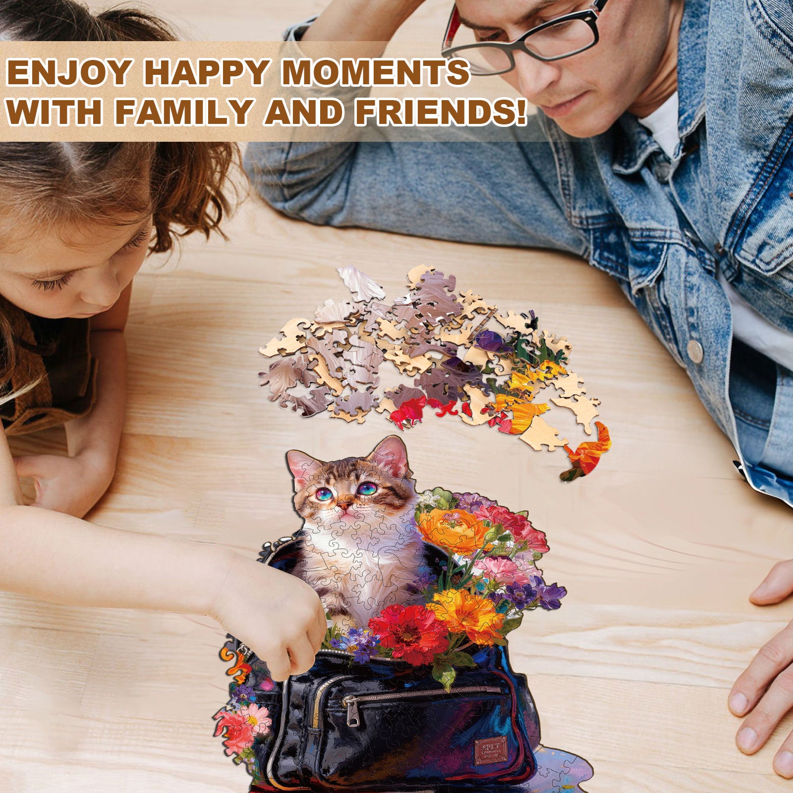 Flower Bag Cat Wooden Jigsaw Puzzle