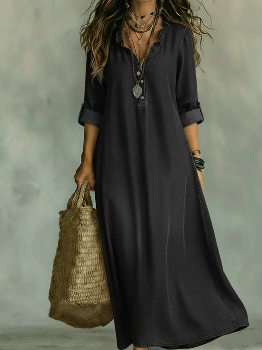 Romantic Ruffled Collar Denim Dress