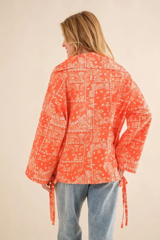 Bandana Pattern Lace Up Detailed Windbreaker