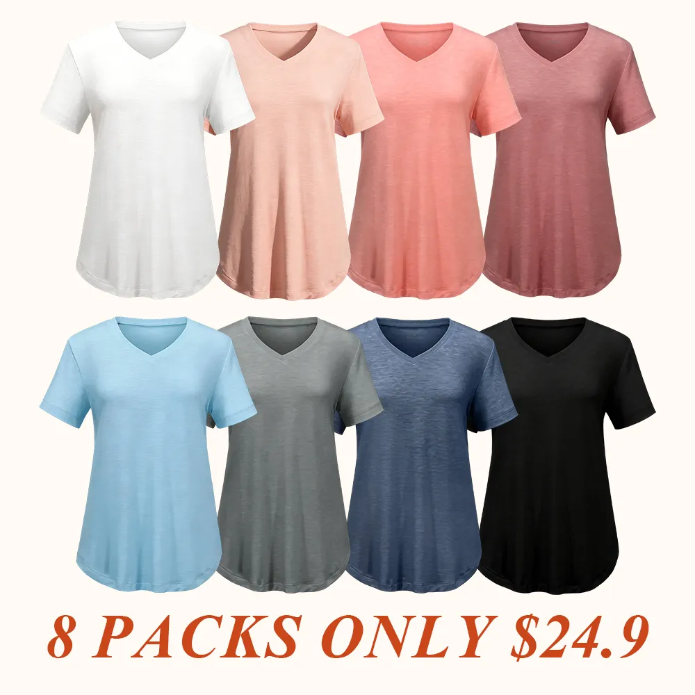 Short Sleeve Shirts for Women Casual V-Neck Plain Tees, Various Color Combinations