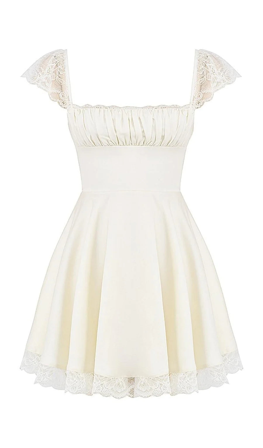 SATIN  LACE MINI DRESS IN WHITE