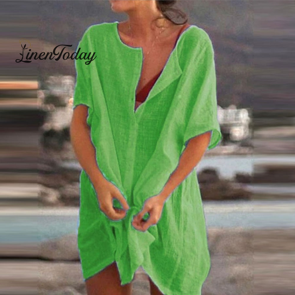 Ladies Simple Lazy Style Cotton Linen Shirt