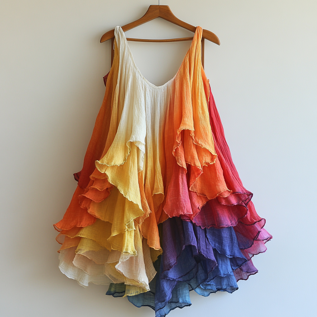 Rainbow Gradient Linen Irregular Sleeveless Top b821