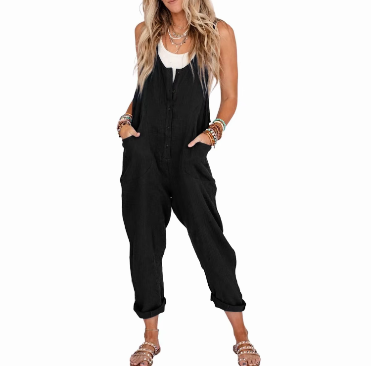 Women's Linen Cotton Overalls – Lightweight Casual Jumpsuits with Pockets for Summer