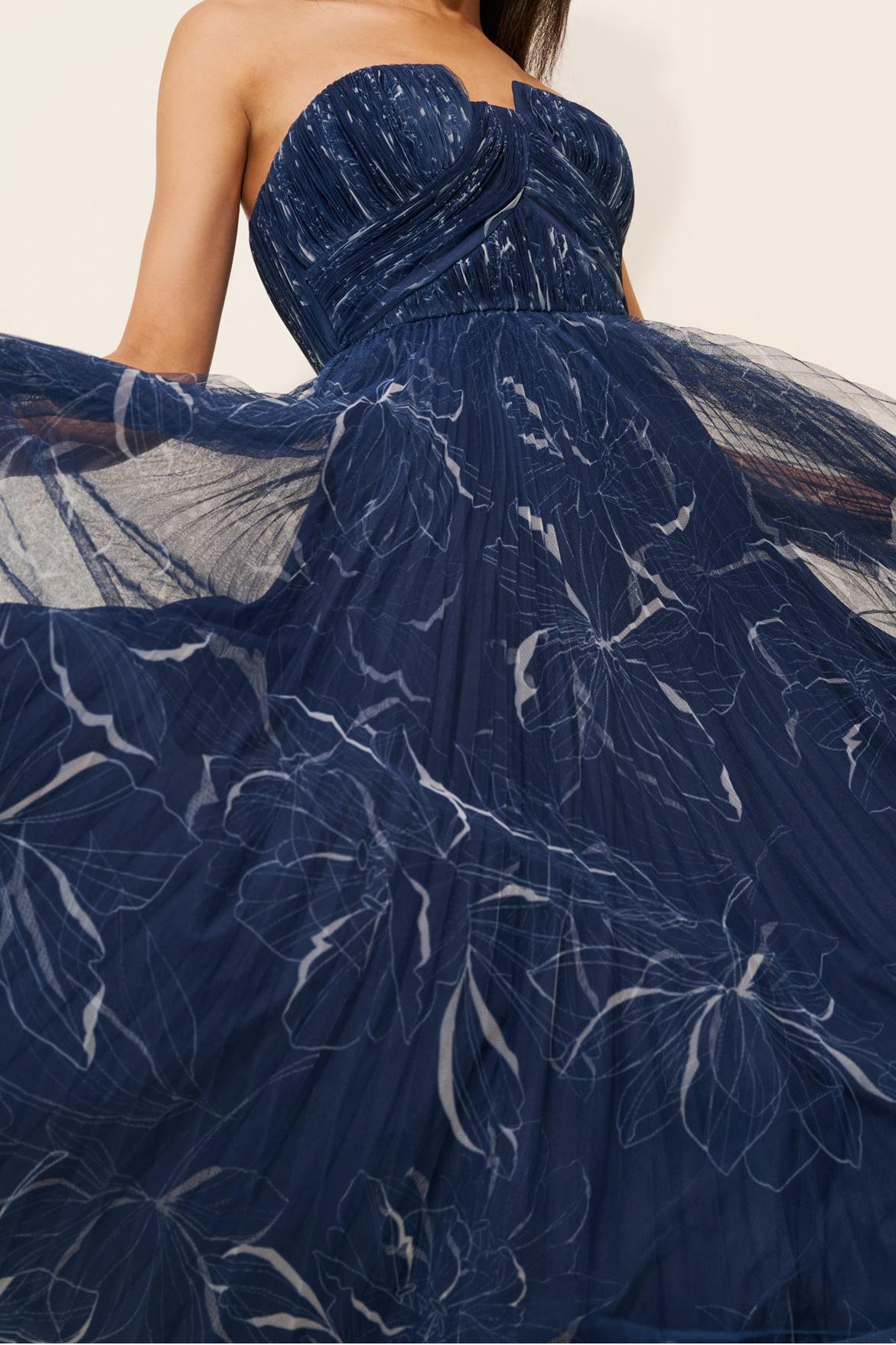 Pleated Strapless A-Line Maxi Dress