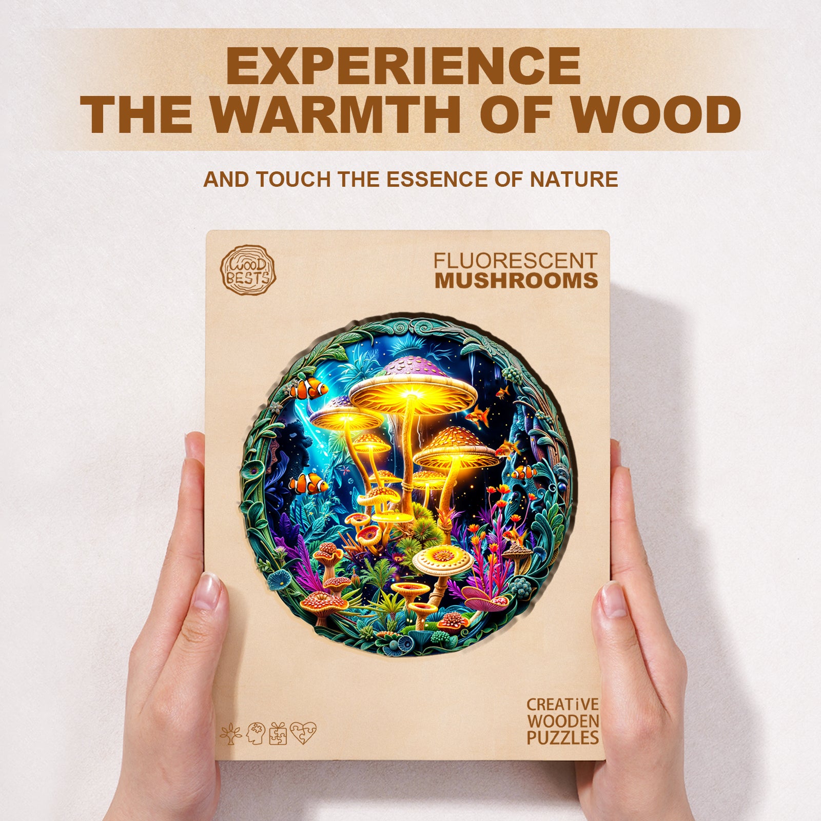fluorescent mushrooms Wooden Jigsaw Puzzle
