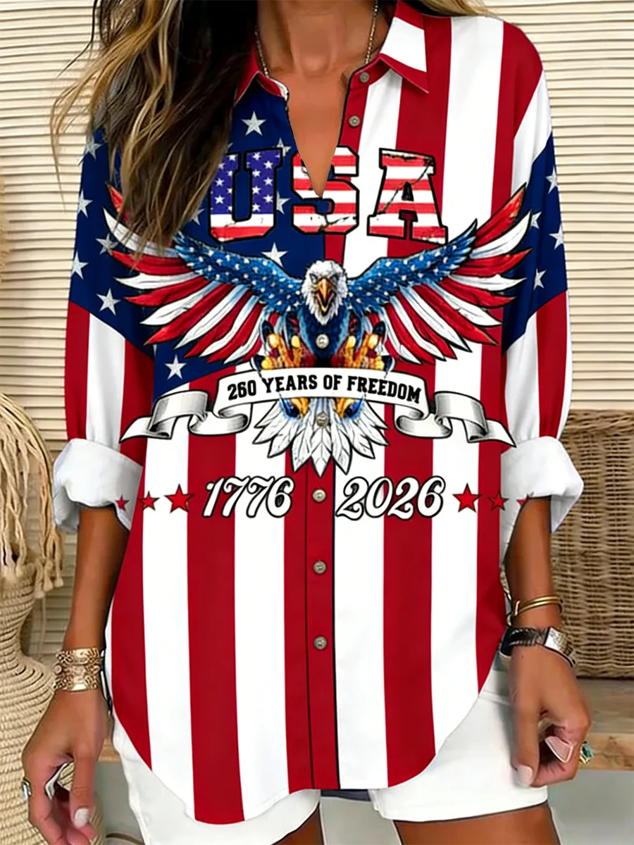 USA 250 Years of Freedom Eagle Flag Button-Up Shirt