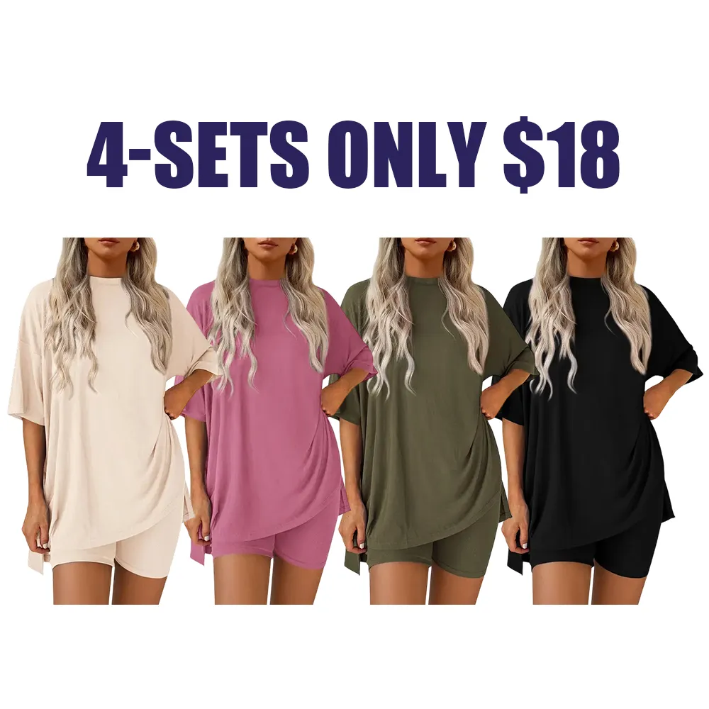 🔥Women's two-piece set: slit-hem shirt paired with shorts