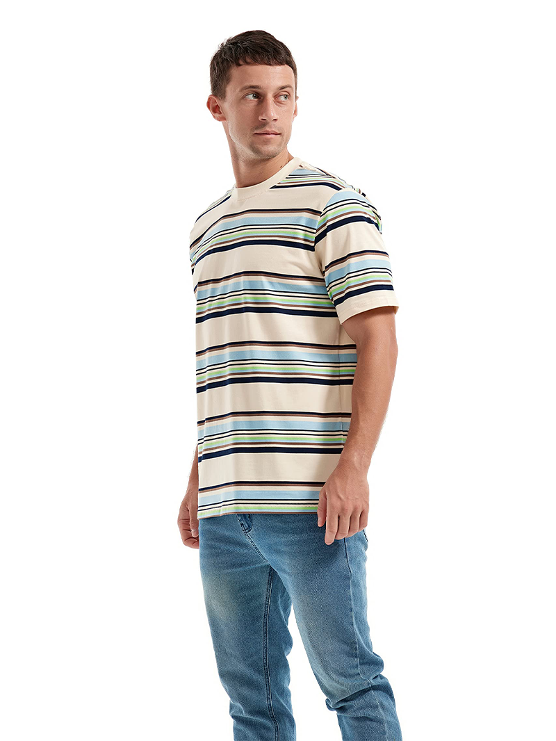Men's Knitted Colorful Striped Short Sleeve T-Shirt