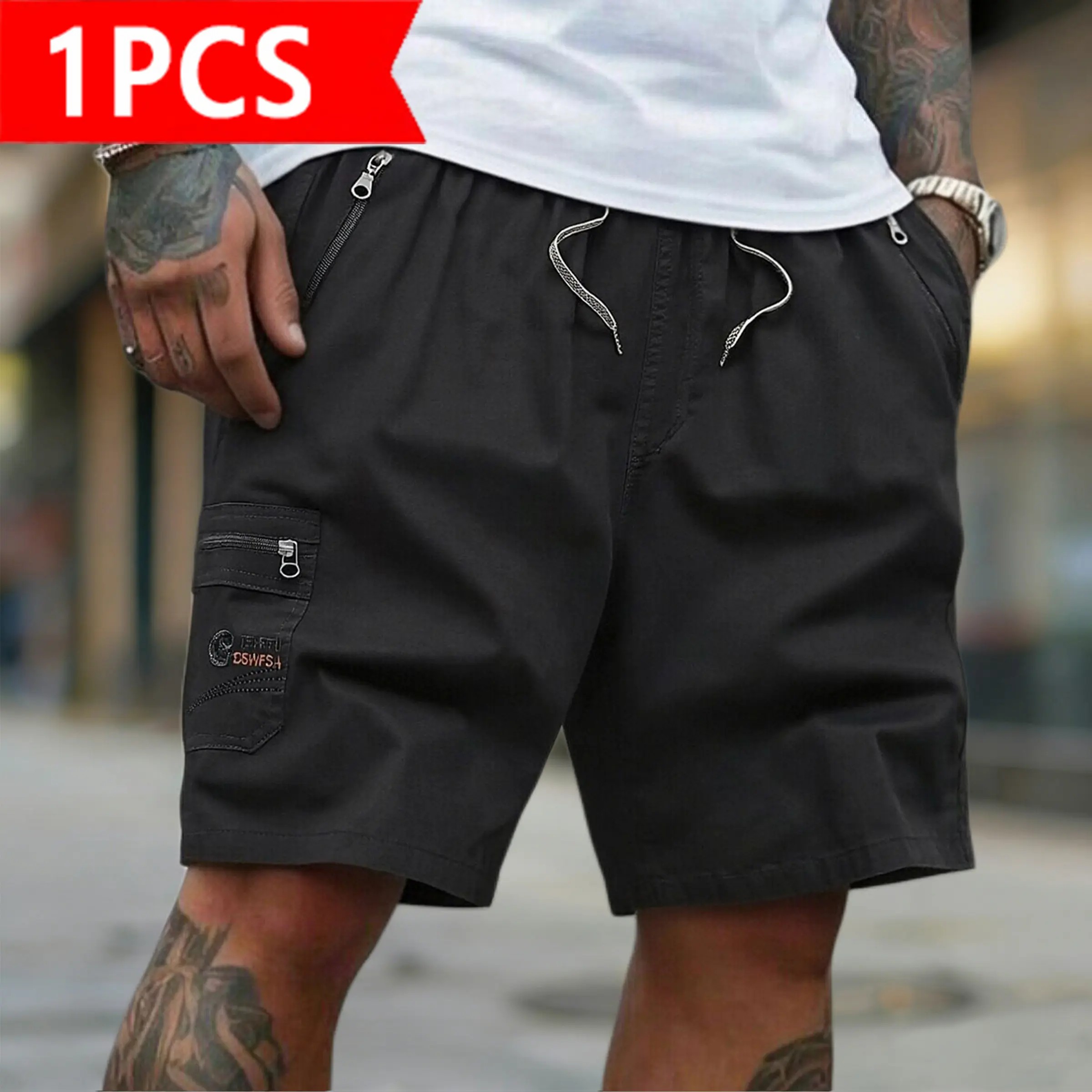 Men's 5-Pack Cargo Shorts | Casual Drawstring Elastic Waist Shorts with Zipper Pockets | Quick Dry Lightweight Streetwear for Summer, Beach, Daily Wear & Outdoor Activities
