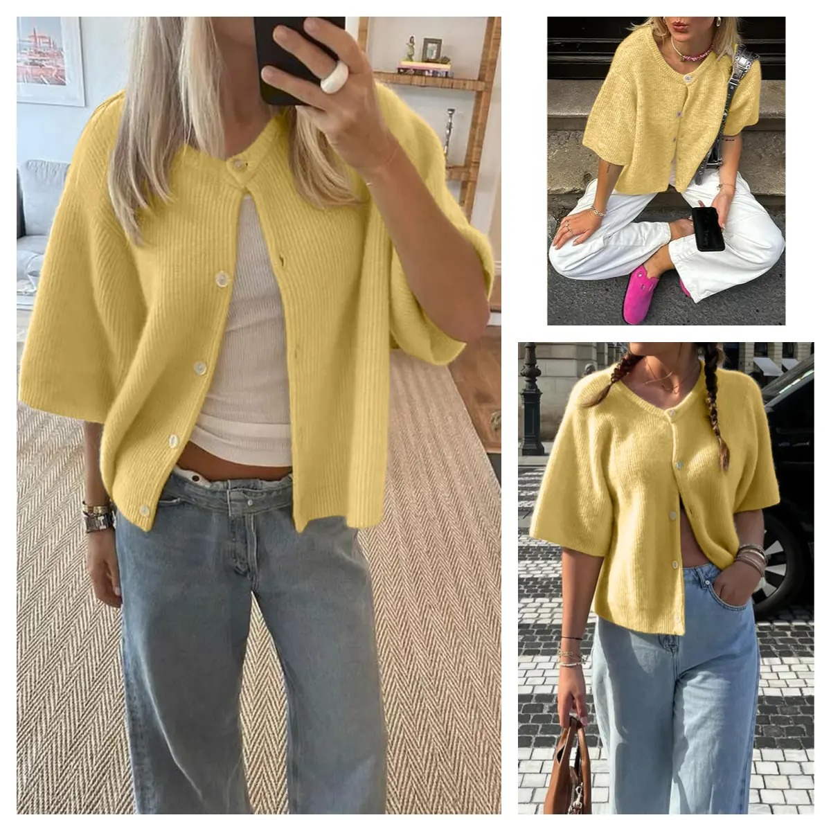 Women's Lightweight Short Sleeve Cardigan Soft Ribbed Knit Button Down Layering Top